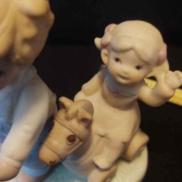 Homco Bisque Porcelain Figurines Rocking Horse Boy Girl Pony Toy 1450 - Picture 5 of 6